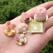 Load image into Gallery viewer, Pink Roses Square Cake - OOAK - Handmade Miniature Dollhouse Food