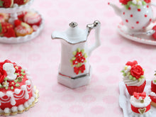 Load image into Gallery viewer, White Porcelain Teapot Decorated with Red Blossoms - OOAK - Dollhouse Miniature