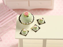 Load image into Gallery viewer, Green Princess Cake with Rose Decoration - Handmade miniature dollhouse food