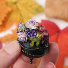 Load image into Gallery viewer, Witches Cauldron, Roses, Pumpkins, Bubbles (Glows!) - Handmade Miniature Decoration