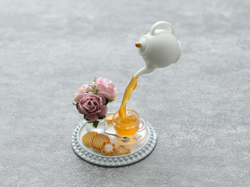 Frozen Moment - Tea, Cookies and Roses - Handmade Miniature Dollhouse Food