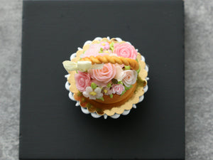 Basket Cake Decorated with Summer Roses and Flowers - Handmade Miniature Food