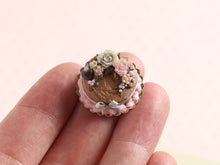 Load image into Gallery viewer, Chocolate Cake Decorated with Pastel Roses - Handmade Miniature Food in 12th Scale for Dollhouses