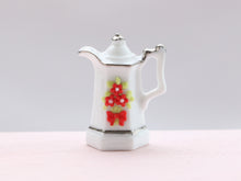 Load image into Gallery viewer, White Porcelain Teapot Decorated with Red Blossoms - OOAK - Dollhouse Miniature