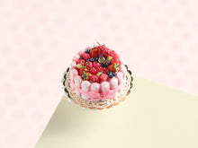 Load image into Gallery viewer, Mixed Berry Summer Fruit Pink Biscuit Charlotte - Handmade 12th Scale Miniature Food