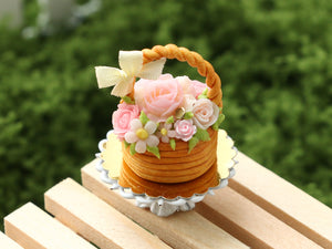 Basket Cake Decorated with Summer Roses and Flowers - Handmade Miniature Food