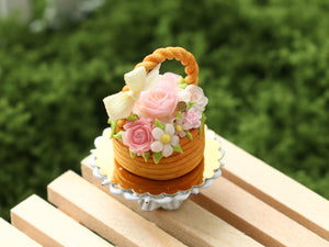 Basket Cake Decorated with Summer Roses and Flowers - Handmade Miniature Food