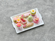 Load image into Gallery viewer, Summer Pink and Floral French Pastries on Tray - Handmade Miniature Food