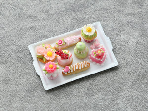 Summer Pink and Floral French Pastries on Tray - Handmade Miniature Food