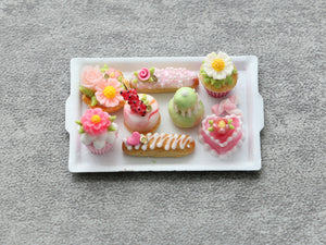 Summer Pink and Floral French Pastries on Tray - Handmade Miniature Food