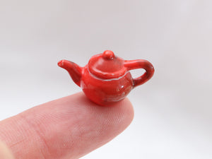 Red Porcelain Teapot - OOAK - Dollhouse Miniature