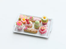 Load image into Gallery viewer, Summer Pink and Floral French Pastries on Tray - Handmade Miniature Food