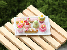 Load image into Gallery viewer, Summer Pink and Floral French Pastries on Tray - Handmade Miniature Food