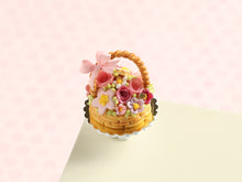 Load image into Gallery viewer, Summer Basket Cake Decorated with Pink Flowers - Handmade Miniature food in 12th Scale