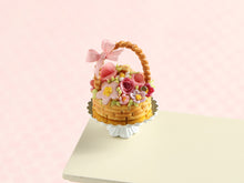 Load image into Gallery viewer, Summer Basket Cake Decorated with Pink Flowers - Handmade Miniature food in 12th Scale