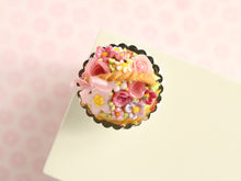 Load image into Gallery viewer, Summer Basket Cake Decorated with Pink Flowers - Handmade Miniature food in 12th Scale