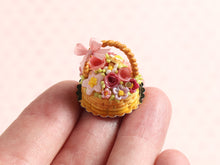 Load image into Gallery viewer, Summer Basket Cake Decorated with Pink Flowers - Handmade Miniature food in 12th Scale