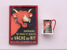 Load image into Gallery viewer, Vintage French &quot;Laughing Cow&quot; Cheese Tray and Milk Jug - OOAK - Handmade Dollhouse Miniature