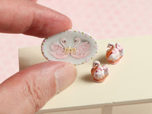 Load image into Gallery viewer, Pair of Pink Pastry Swans on Matching Plate - Handmade miniature food in 12th Scale