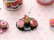 Load image into Gallery viewer, Three Miniature Cupcakes Frozen Moment - Black Tray - Handmade Miniature Dollhouse Food