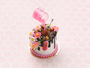Floral Cascade "Frozen Moment" Drip Cake - Handmade Miniature Dollhouse Food
