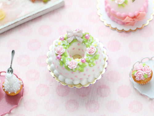 Pink Floral Kouglof Cake - Handmade Miniature Dollhouse Food