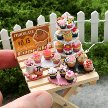 Load image into Gallery viewer, Three Miniature Cupcakes Frozen Moment - Black Tray - Handmade Miniature Dollhouse Food