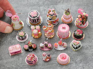 Pink Desserts with Cream & Raspberries - Handmade Miniature Dollhouse Food