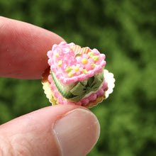 Load image into Gallery viewer, Pink &amp; Green Heartshaped Cake with Gummy Bear - OOAK - Handmade Miniature Dollhouse Food