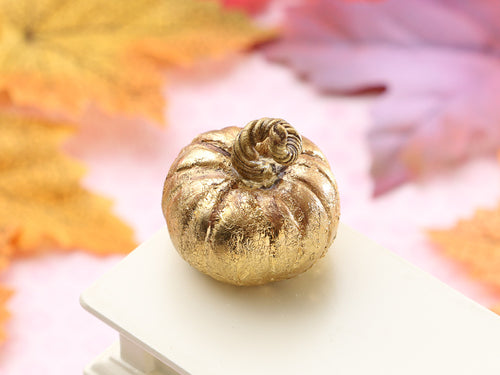 Golden Pumpkin Decoration covered with real gold leaf - Handmade miniature decoration