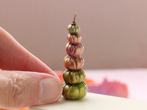 Tall 6 Pumpkin Tower in Orange, Purple Green - Handmade miniature food