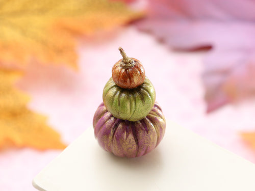 Pumpkin Display in Orange, Green, Purple - Handmade miniature decoration