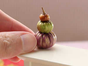 Pumpkin Display in Orange, Green, Purple - Handmade miniature decoration