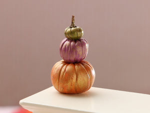 Pumpkin Display in Green, Purple, Orange - Handmade miniature decoration