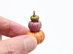 Pumpkin Display in Green, Purple, Orange - Handmade miniature decoration