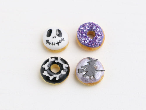 Four Loose Halloween Donuts (Jack Skellington, Witches) - Handmade Miniature Food