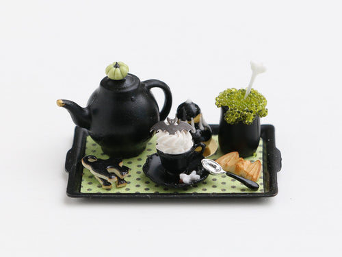 Black Tea Service for Halloween - Handmade Miniature Food