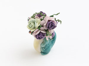 Display of Autumn Flowers in Porcelain Beastie Vase - Handmade Miniature Decoration