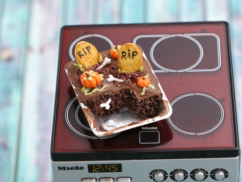 Graveyard Tombstone Brownie for Halloween - Handmade Miniature Food