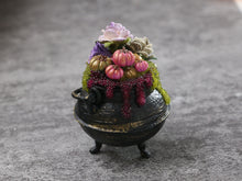 Load image into Gallery viewer, Witches Cauldron, Roses, Pumpkins, Bubbles (Glows!) - Handmade Miniature Decoration