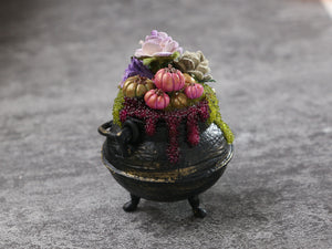 Witches Cauldron, Roses, Pumpkins, Bubbles (Glows!) - Handmade Miniature Decoration