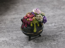 Load image into Gallery viewer, Witches Cauldron, Roses, Pumpkins, Bubbles (Glows!) - Handmade Miniature Decoration