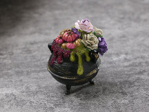 Witches Cauldron, Roses, Pumpkins, Bubbles (Glows!) - Handmade Miniature Decoration