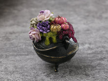 Load image into Gallery viewer, Witches Cauldron, Roses, Pumpkins, Bubbles (Glows!) - Handmade Miniature Decoration