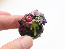 Load image into Gallery viewer, Witches Cauldron, Roses, Pumpkins, Bubbles (Glows!) - Handmade Miniature Decoration