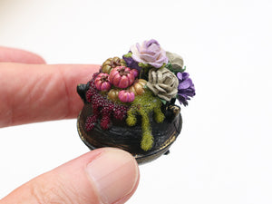 Witches Cauldron, Roses, Pumpkins, Bubbles (Glows!) - Handmade Miniature Decoration