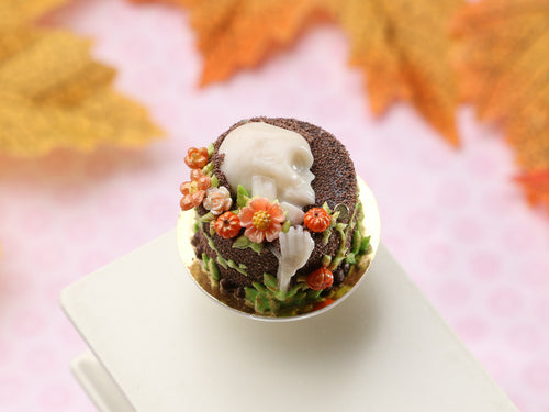 Halloween Chocolate Cake with Glow in the Dark Skull and Skeleton Arm - Handmade Miniature Food