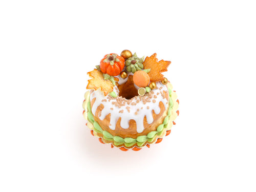 Savarin with Pumpkins and Cookie Leaves - Handmade Halloween and Autumn Miniature Food