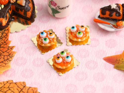 Pumpkin Pie Tartlets with Eyes and Bubbles - Individual Pastry for Autumn Halloween - Miniature Food