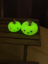 Load image into Gallery viewer, Two Cute Kawaii Pumpkins - Glow in the Dark - Handmade miniature decoration for Autumn / Halloween